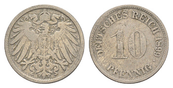 Германия 10 пфеннигов 1899 D, Вильгельм II (1888-1918) KM 12, J. 13 медно-никель 4640-242