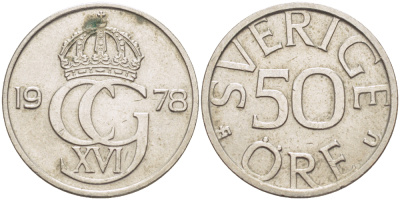 Швеция 50 эре 1978 U, Карл XVI Густав (1973- ) KM 855 медно-никель 80-1142