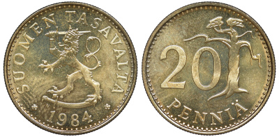 Финляндия 20 пенни 1984 N KM 47 алюминиевая бронза UNC 259-547