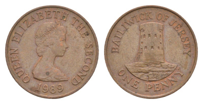 Джерси 1 пенни 1989 Елизавета II (1952-2022), башня Святого Клемента KM 54 бронза 4659-616