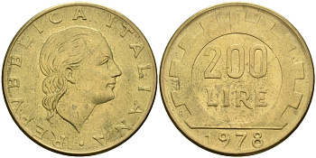 Италия 200 лир 1978 R, шестерня KM 105 алюминиевая бронза 4171-944