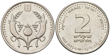 Израиль 2 новых шекеля 2009 JE 5769 KM 433 сталь плакированная никелем aUNC 4573-837