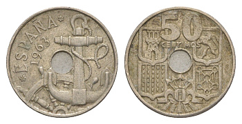 Испания 50 сентимо 1964 (65) Франсиско Франко (1939-1975) KM 777 медно-никель 4623-653