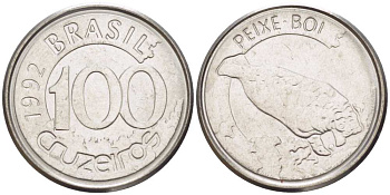 БРАЗИЛИЯ 100 КРУЗЕЙРО 1992 РЕФОРМА 1990-1993, ЛАМАНТИН KM 623 нержавеющая сталь 4392-752