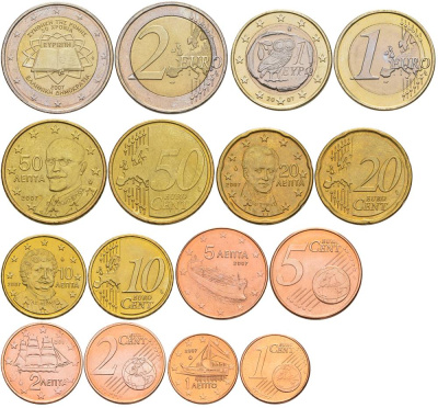ГРЕЦИЯ ЕВРОНАБОР ИЗ 8 МОНЕТ 2007 1, 2, 5, 10, 20, 50 ЕВРОЦЕНТОВ, 1 И 2 ЕВРО UNC 68-941