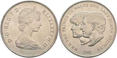 Великобритания 25 пенсов 1981 Королевская свадьба принца Чарльза и леди Дианы, Елизавета II (1952-2022) KM 925, Spink 4229 медно-никель aUNC 4537-623