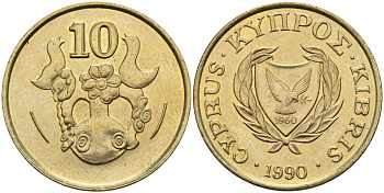 Кипр 10 центов 1990 KM 56.2 никель латунь 4141-1152