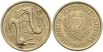 Кипр 2 цента 1985 KM 54.2 никель латунь 4174-1234