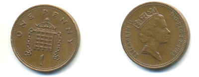 Великобритания 1 пенни 1988 Елизавета II (1952-2022) KM 935, Spink 4381 (B3) бронза 177-1126