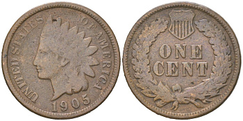 США 1 цент 1905 индеец KM 90a бронза 4613-1122