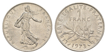 Франция 1 франк 1973 сеятель KM 925 никель 4541-334