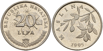 Хорватия 20 лип 1995 олива, легенда на хорватском KM 7 сталь плакированная никелем 4158-645