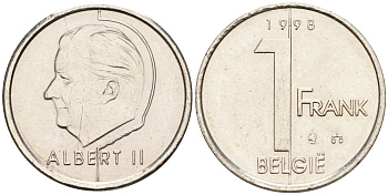 БЕЛЬГИЯ 1 ФРАНК 1998 BELGIE, АЛЬБЕРТ II (1993-) KM 188 железо плакированное никелем 4594-149