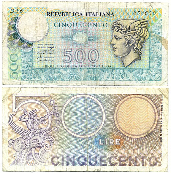 Италия 500 лир 1976 Меркурий Pick 95 бумага 7553-17-4