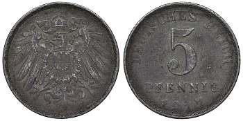 Германия 5 пфеннигов 1917 A KM 19, J. 297, Weege 5 железо 4118-1233