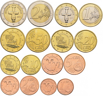 КИПР ЕВРОНАБОР ИЗ 8 МОНЕТ 2011 1, 2, 5, 10, 20, 50 ЕВРОЦЕНТОВ, 1 И 2 ЕВРО UNC 183-841