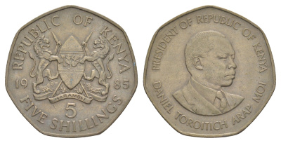 Кения 5 шиллингов 1985 Дэниэл арап Мои KM 23 медно-никель 4385-932