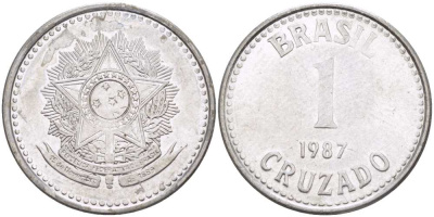 Бразилия 1 крузадо 1987 KM 605 нержавеющая сталь 217-1243