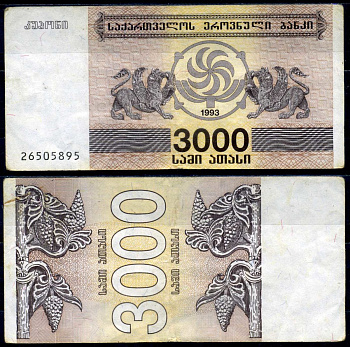 Грузия 3000 купонов 1993 Pick 45 бумага 8615-21-1-1