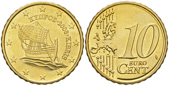 Кипр 10 евроцентов 2008 KM 81 нордик UNC 4613-258