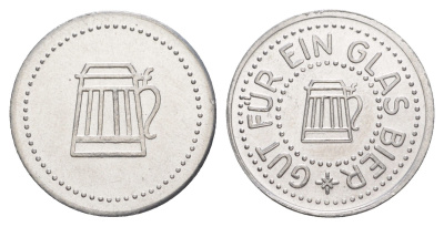 Германия жетон в 1 "стакан пива" ND диаметр 24 мм, вес 1,1 гр алюминий UNC 4638-843