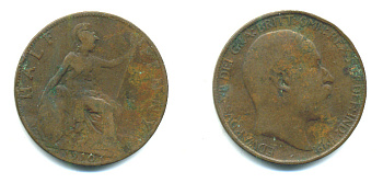 Великобритания 1/2 пенни 1910 Эдуард VII (1901-1910) KM 793.2, Spink 3991 бронза 4383-351