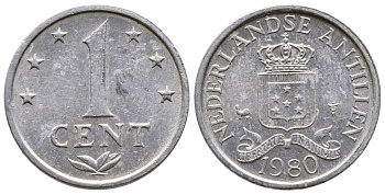 Нидерландские Антилы 1 цент 1980 Беатрикс (1980-2013) KM 8а алюминий 3309-469