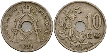 Бельгия 10 сантимов 1921 Royaume de Belgique KM 85 медно-никель 4187-934