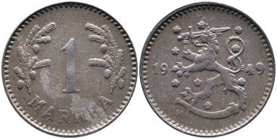 ФИНЛЯНДИЯ 1 МАРКА 1949 H KM 30b железо 4388-934