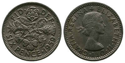 Великобритания 6 пенсов 1959 Елизавета II (1952-2022) KM 903, Spink 4149 медно-никель 4381-717
