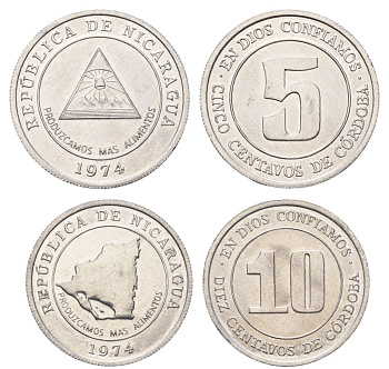 Никарагуа набор из 2 монет (5 и 10 сентаво) 1974 ФАО - Давайте производить больше еды KM 28 и 29 алюминий UNC 181-1037