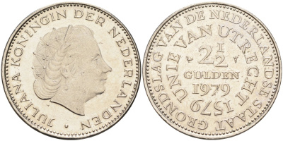 Нидерланды 2 1/2 гульдена 1979 400 лет Утрехтскому союзу, Юлиана (1949-1980) KM 197 никель 4587-945