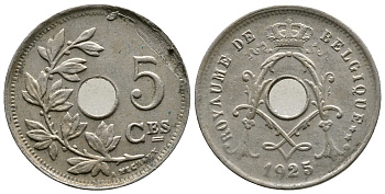 Бельгия 5 сантимов 1925 Belgique, Альберт I (1909-1934) KM 66 медно-никель 4379-726