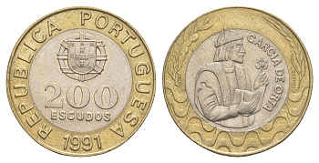 Португалия 200 эскудо 1991 Гарсия Де Орта (1501-1568) KM 655 биметалл UNC 4566-332