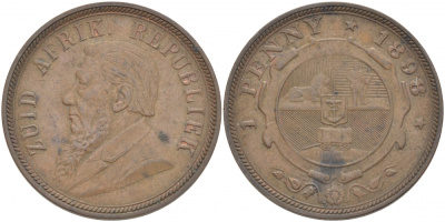 Южно-Африканская Республика, Трансвааль 1 пенни 1898 Пауль Крюгер KM 2 медь 180-842