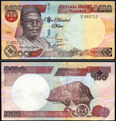 Нигерия 100 найра 1999 Обафеми Аволово, гора Зума Ро Pick 28 b бумага 8592-51-2-1