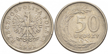 ПОЛЬША 50 ГРОШЕЙ 1991 MW KM 281 медно-никель 112-1255