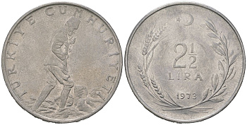 Турция 2 1/2 лиры 1973 KM 893.2 нержавеющая сталь 4599-1133