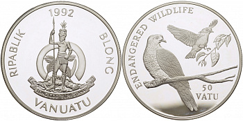 Вануату 50 вату 1992 серия охрана окружающей среды, птицы на ветке KM 13 серебро PROOF 1077-10-24