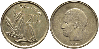 Бельгия 20 франков 1980 Belgique, Бодуэн I (1951-1993) KM 159 никель бронза 75-234