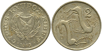 Кипр 2 цента 1983 KM 54.1 никель латунь 4576-1222