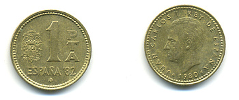 Испания 1 песета 1980 (81) чемпионат мира по футболу в Испании 1982 года, Хуан Карлос I (1975-) KM 816 алюминиевая бронза 177-126