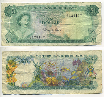 Багамские острова 1 доллар 1974 Елизавета II (1953- ), морской сад, подпись W.C. Allen Pick 35b бумага 7551-31-4-2