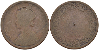 Британская Индия 1/4 анна 1862 Виктория (1837-1901) KM 467 медь 31-1023