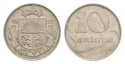 Латвия 10 сантимов 1922 KM 4 никель 4636-242
