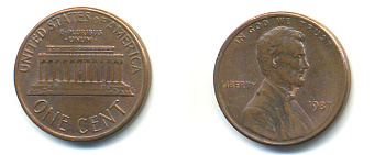 США 1 цент 1987 Линкольн KM 201b цинк плакированный медью 179-418