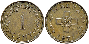 Мальта 1 цент 1972 KM 8 бронза 4395-242