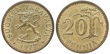 Финляндия 20 пенни 1972 S KM 47 алюминиевая бронза UNC 259-532
