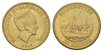 Дания 20 крон 2012 Корабли - Рыболовецкая лодка KM 953 алюминиевая бронза UNC 4650-1225