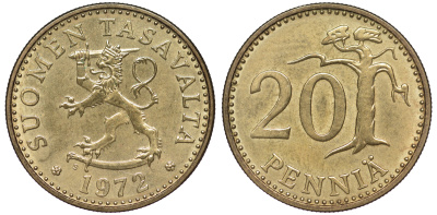 Финляндия 20 пенни 1972 S KM 47 алюминиевая бронза UNC 259-532